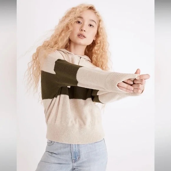 Madewell Sweaters - Madewell Clairview Hoodie Sweater Heather‎ Artichoke Colorblock 100% Cotton S